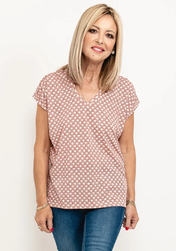 Fransa V Neck Cap Sleeve Print T-Shirt, Multi-- Machine Wash Dry Clean Hand Wash
