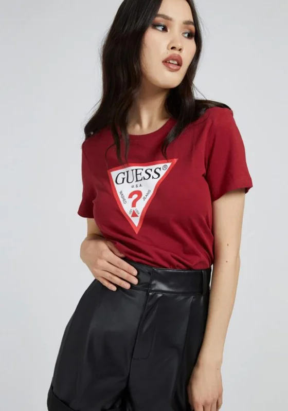 Guess Womens Iconic Logo T-Shirt, Ruby-- Solid Color Striped Floral