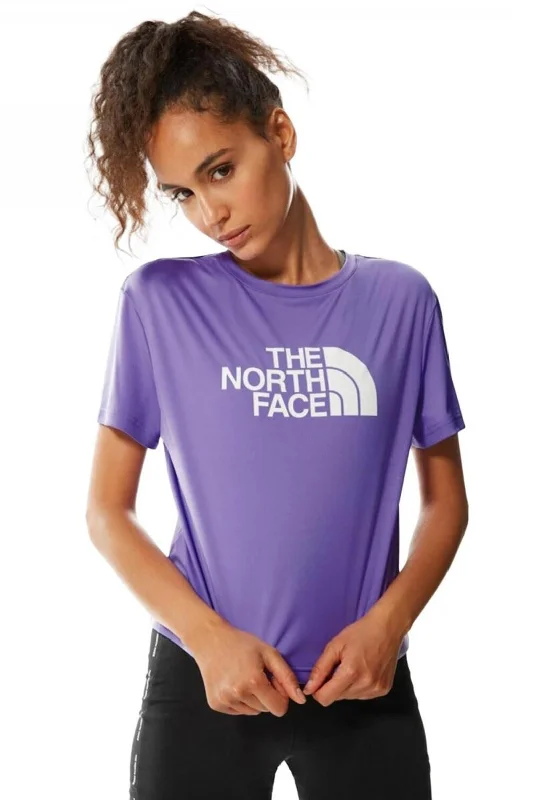 The North Face Women’s Mountain Athletics Cropped T-Shirt, Purple-- Solid Print Embellished The North Face Women’s Mountain Athletics Cropped T-Shirt, Purple-- Solid Print Embellished