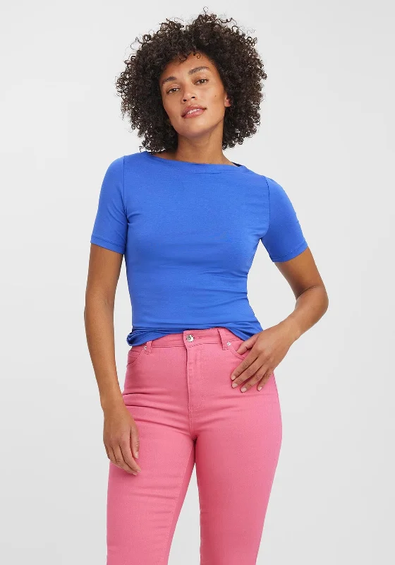 Vero Moda Panda Boat Neck T-Shirt, Dazzling Blue-- Zippered Front Buttoned Front Snap Front Vero Moda Panda Boat Neck T-Shirt, Dazzling Blue-- Zippered Front Buttoned Front Snap Front