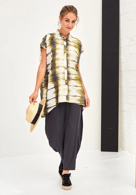 Naya Sleeveless Print Oversize Shirt, Lime-- Hooded Caped Shawl Collar