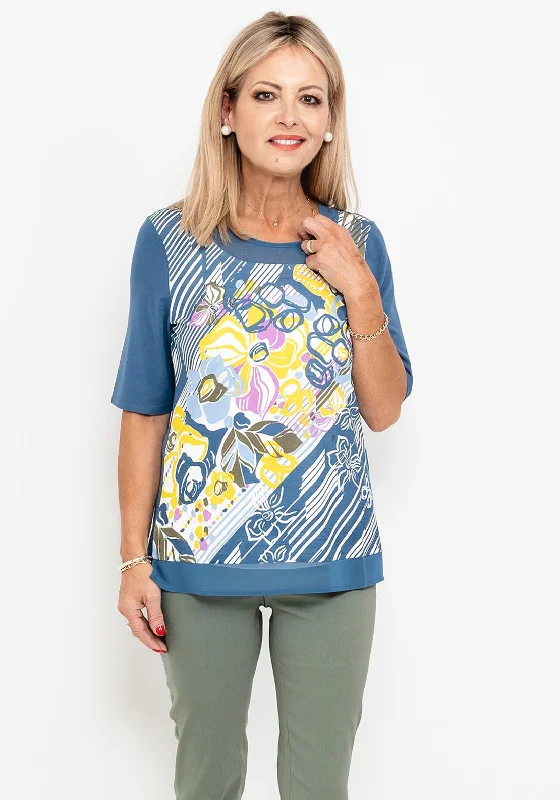 Barbara Lebek Mix Pattern Print T-Shirt, Blue Multi-- V-Neck T-Shirt Long Sleeve Cotton Barbara Lebek Mix Pattern Print T-Shirt, Blue Multi-- V-Neck T-Shirt Long Sleeve Cotton