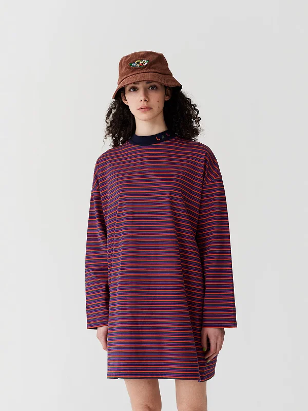 Lazy Oaf Tiny Stripe Oversized T-Shirt Dress-- Collared T-Shirt Boat Neck A-Line
