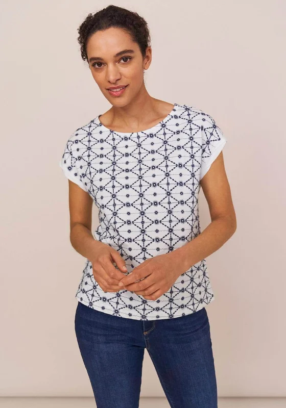 White Stuff Geo Embroidered T-Shirt, Blue Multi-- Front Pockets Side Pockets Patch Pockets