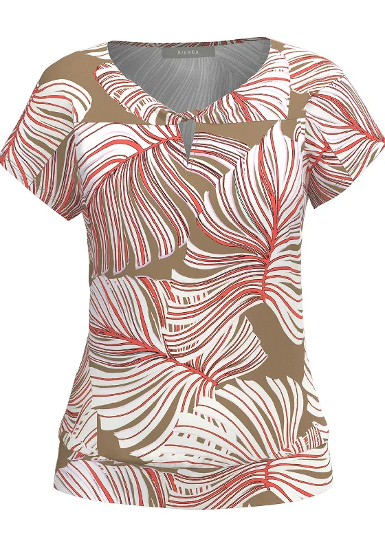 Bianca Julie Cap Sleeved T-Shirt, Beige & Pink-- Zippered Buttoned Snapped