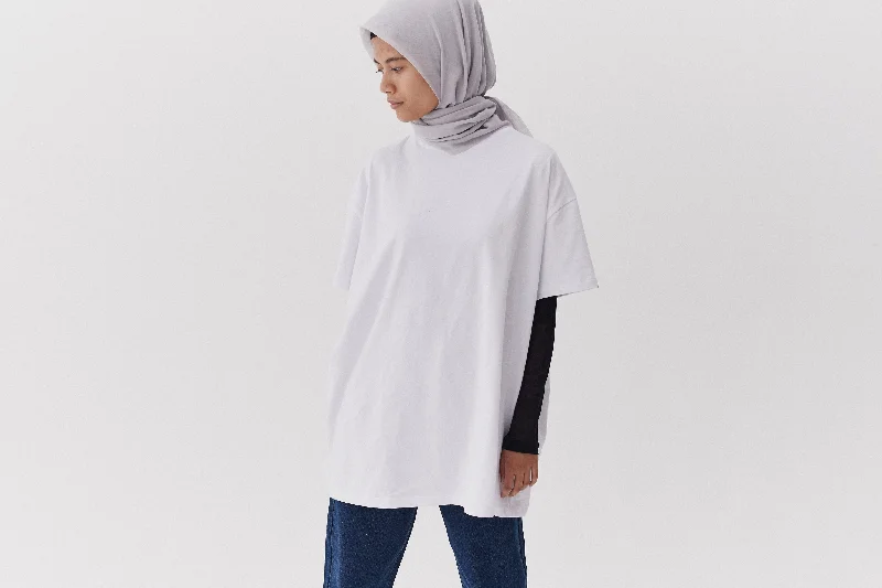 LO White Oversized T-shirt-- Lace Blend Ribbed Blend Corduroy Blend