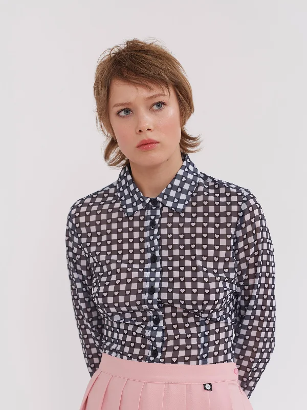 Lazy Oaf Gingham Love Button Up Shirt-- Front Pockets Side Pockets Patch Pockets