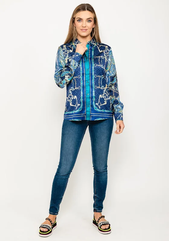 Guess Womens Equestrian Link Shirt, Blue Multi-- Thin T-Shirt Open Front Quick Dry
