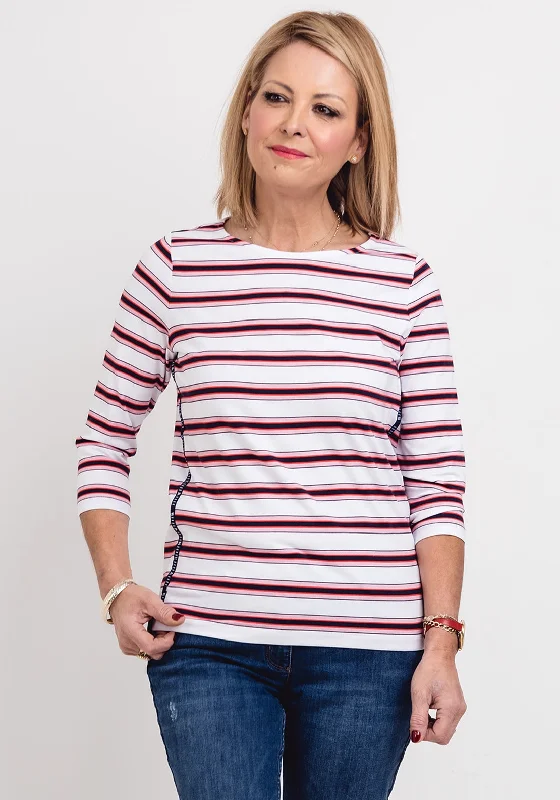 Bianca Striped Cropped Sleeve T-Shirt, White Multi-- Rayon Velvet Corduroy