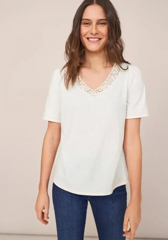 White Stuff Lily Lace Neckline T-Shirt, White-- Striped Floral Plaid