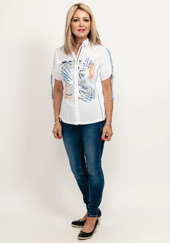 Just White Tie Sleeve Print Shirt, White Multi-- Beaded Sequined Faux Fur