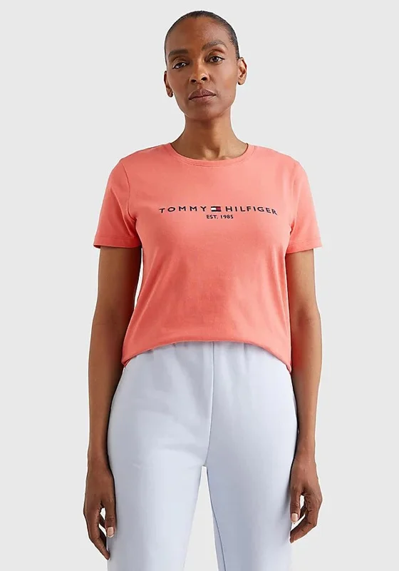 Tommy Hilfiger Womens Logo T-Shirt, Crystal Coral-- Plaid T-Shirt Polka Dot Checkered Tommy Hilfiger Womens Logo T-Shirt, Crystal Coral-- Plaid T-Shirt Polka Dot Checkered