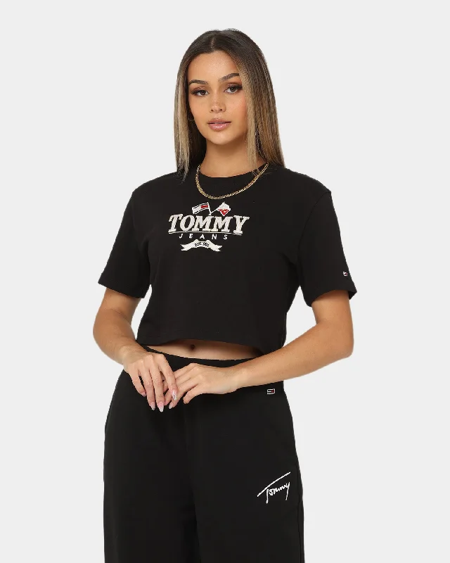 Tommy Jeans Women's TJW Super Crop Modern Prep 1 T-Shirt Black-- Wool Fabric Cashmere Fabric Tweed Fabric Tommy Jeans Women's TJW Super Crop Modern Prep 1 T-Shirt Black-- Wool Fabric Cashmere Fabric Tweed Fabric