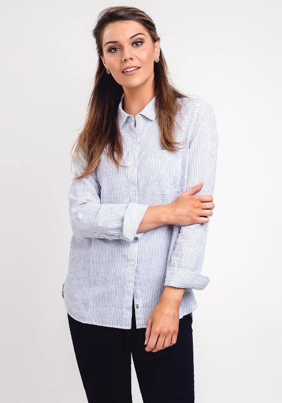 Barbour Womens Beachfront Relaxed Fit Shirt, Blue-- Seamless Knitted Crochet