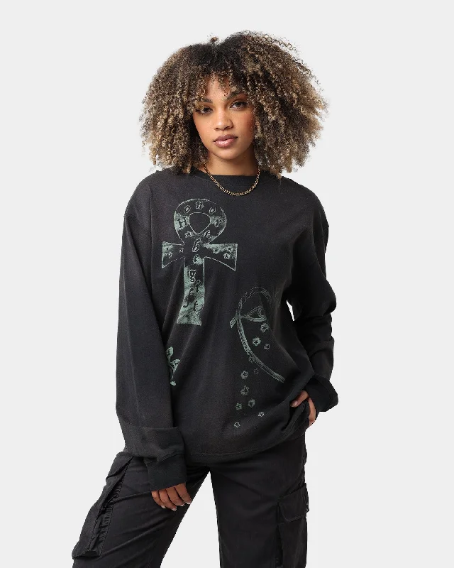 Honor The Gift Elder Long Sleeve T-Shirt Black-- Print Jacquard Patchwork