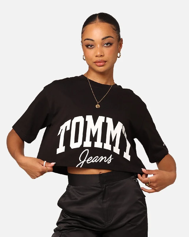 Tommy Jeans Women's Oversized Cropped New Varsity T-Shirt Black-- Rayon Fabric Velvet Fabric Corduroy Fabric Tommy Jeans Women's Oversized Cropped New Varsity T-Shirt Black-- Rayon Fabric Velvet Fabric Corduroy Fabric
