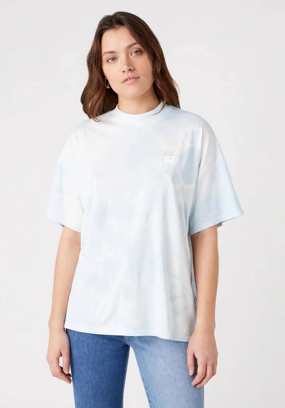 Wrangler High Rib Girlfriend Tie Dye T-Shirt, Blue-- Ribbed Striped Patterned