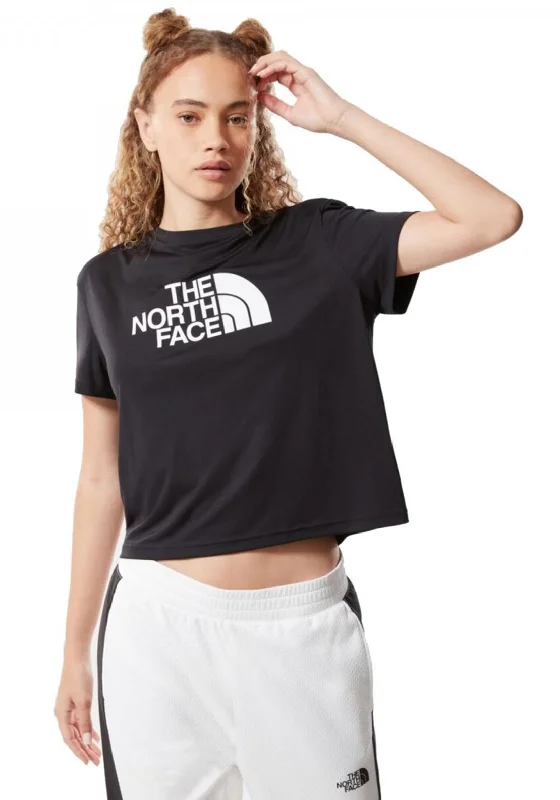 The North Face Women’s Mountain Athletics Cropped T-Shirt, Black-- Embroidered Appliqued Beaded The North Face Women’s Mountain Athletics Cropped T-Shirt, Black-- Embroidered Appliqued Beaded