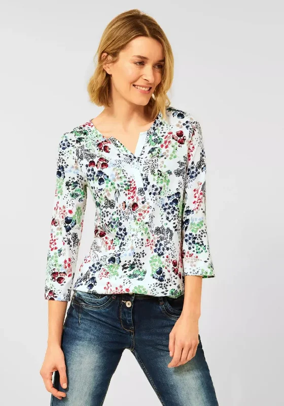 Cecil Floral Tunic Neck T-Shirt, Vanilla White-- Polka Dot Checkered Tartan