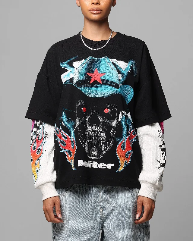 Loiter Daytona Layered Long Sleeve T-Shirt Black/White-- Seamless Knitted Crochet