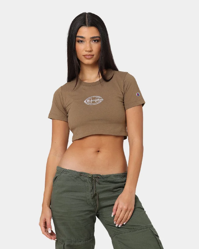Champion Women's Heritage 90s Logo T-Shirt Midway Brown-- Mesh Fabric Canvas Fabric Denim Fabric Champion Women's Heritage 90s Logo T-Shirt Midway Brown-- Mesh Fabric Canvas Fabric Denim Fabric