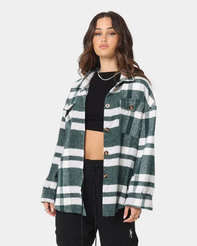 XXIII Women's Rodez Plaid Button Up Shirt Green/White-- Hooded Caped Shawl Collar