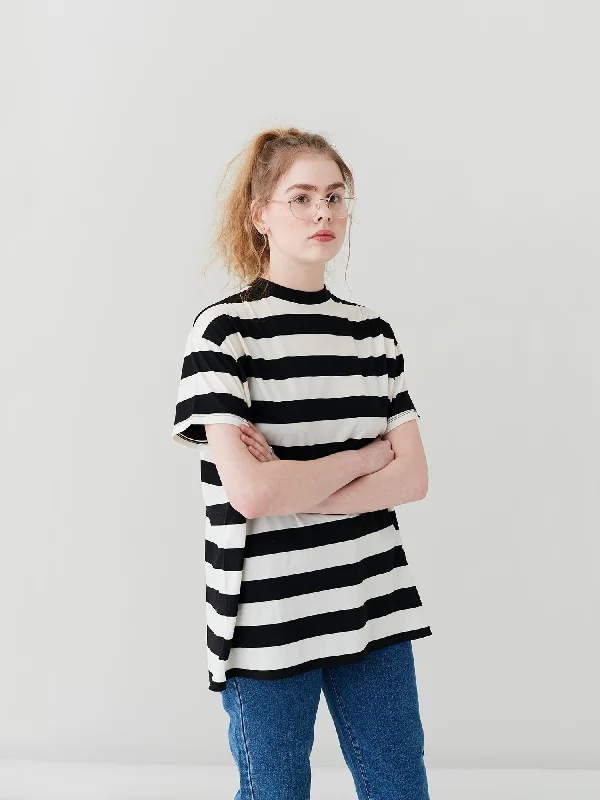 LO Oversized T-Shirt - Big Stripe-- Embroidered Appliqued Beaded