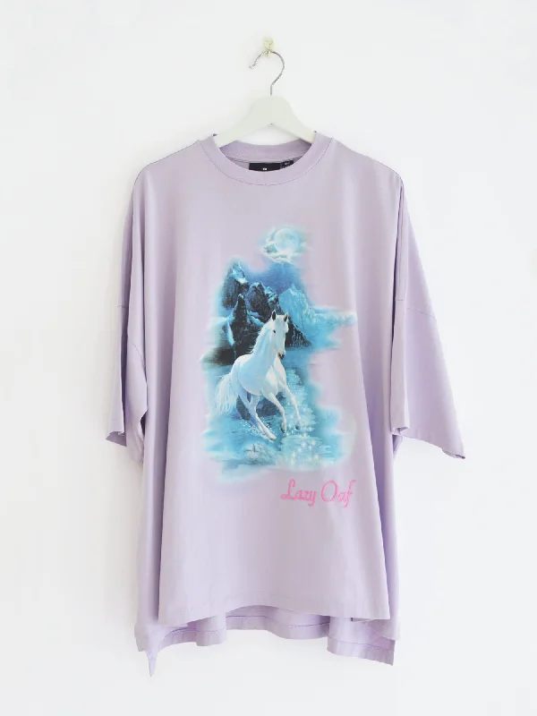 Lazy Oaf Mystical Horse Oversized T-Shirt-- Chenille Blend Fleece Blend Nylon Blend