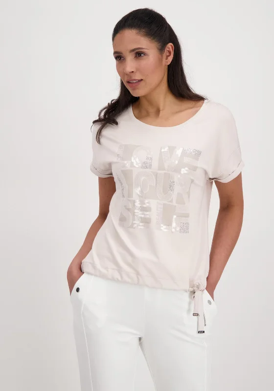 Monari Love Your Self T-Shirt, Beige-- Welt Pockets Slit Pockets Flap Pockets