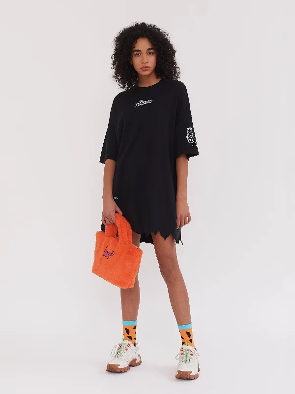 Lazy Oaf x The Flintstones Torn Hem T-Shirt Dress-- Mesh Blend Leather Blend Suede Blend Lazy Oaf x The Flintstones Torn Hem T-Shirt Dress-- Mesh Blend Leather Blend Suede Blend