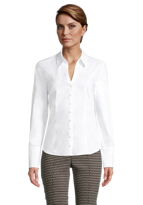 Betty Barclay Open Collar Shirt, White-- Mesh Blend Leather Blend Suede Blend