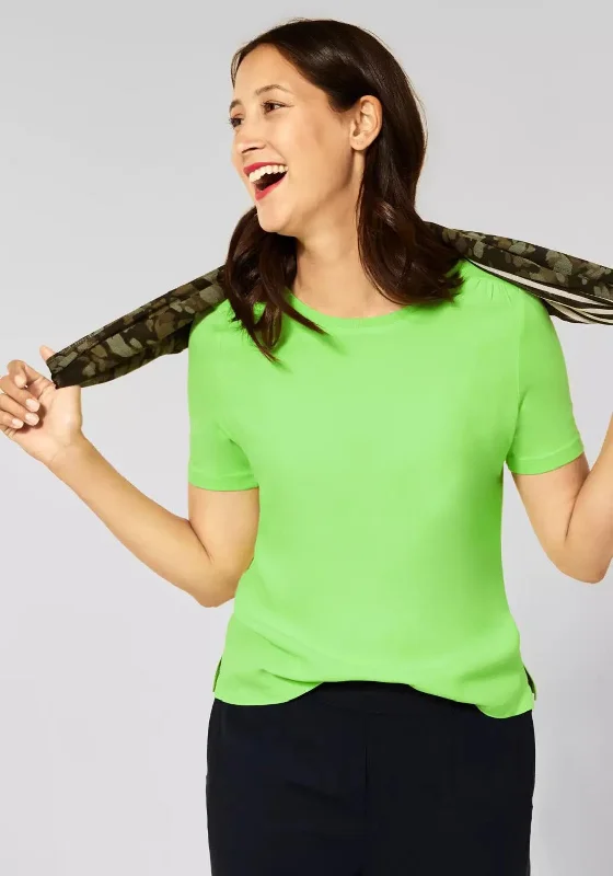 Street One Ribbed Round Neckline T-Shirt, Peppy Green-- Satin Blend Silk Blend Wool Blend Street One Ribbed Round Neckline T-Shirt, Peppy Green-- Satin Blend Silk Blend Wool Blend