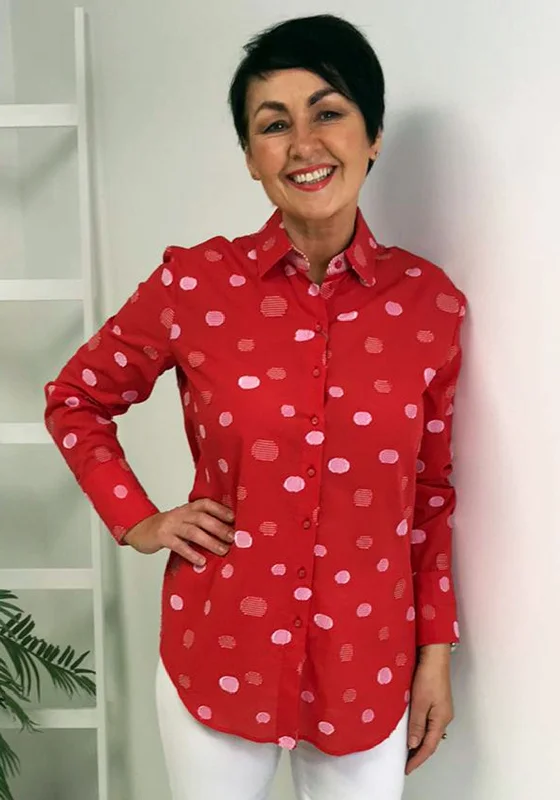 Just White Spot Print Shirt, Red-- Fitted T-Shirt Seamless Stretchy