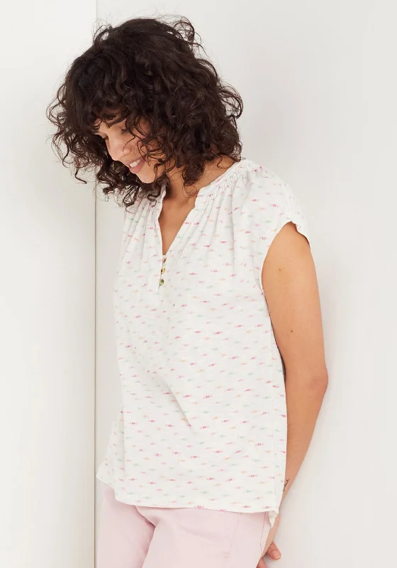 White Stuff Holiday Jacquard Print T-Shirt, White -- Basic T-Shirt Crew Neck Short Sleeve