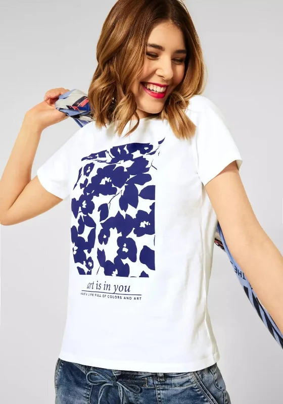 Street One Art Print T-Shirt, White-- Silk Blend Satin Velvet