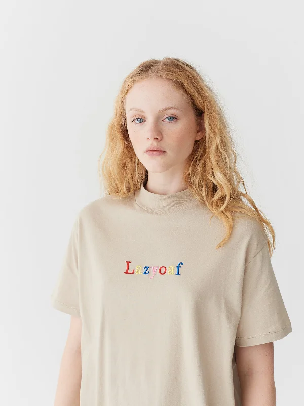 Lazy Oaf Sans Serif T-Shirt - Beige-- Spandex Blend Rayon Blend Denim Blend