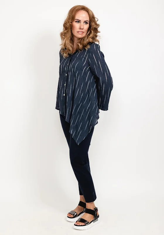 Inco Asymmetric Hem Texture Shirt, Navy-- Mesh Canvas Denim