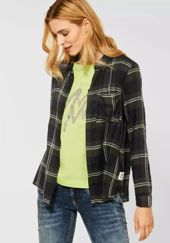 Street One Checked Pattern Shirt, Full Olive-- Anti-Pilling Machine Wash Handmade