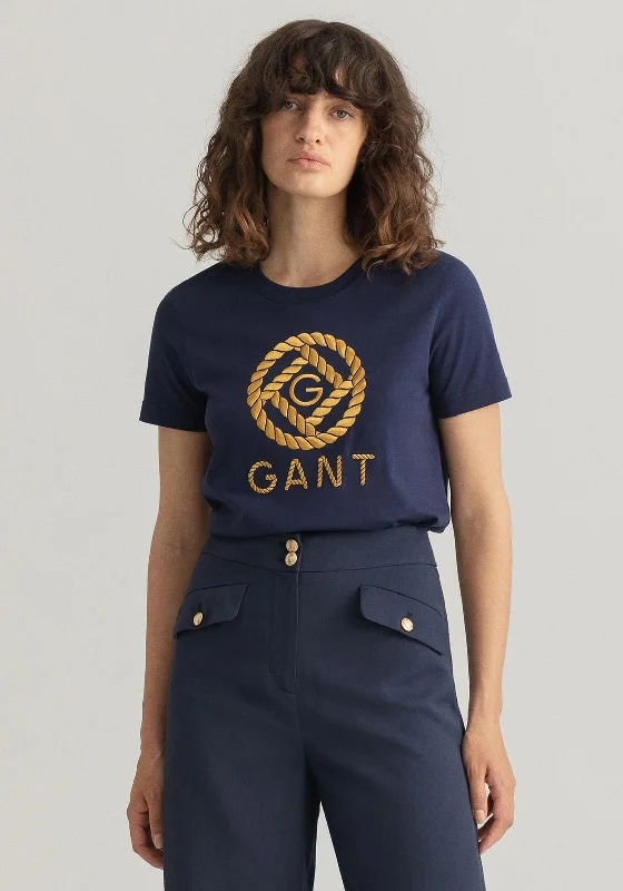 GANT Womens Rope Icon T-Shirt, Evening Blue-- Mesh Canvas Denim