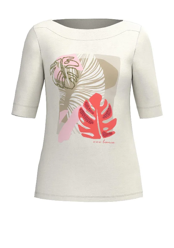 Bianca Patsy Tropical Leaf T-Shirt, White Multi-- Elegant Classic Vintage