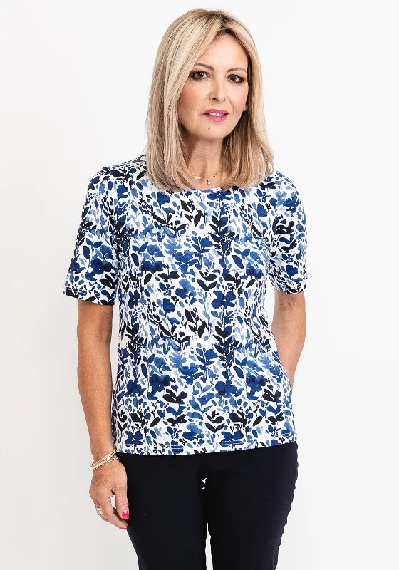 Micha Floral Round Neck T-Shirt, Blue Multi-- Wool Fabric Cashmere Fabric Tweed Fabric Micha Floral Round Neck T-Shirt, Blue Multi-- Wool Fabric Cashmere Fabric Tweed Fabric