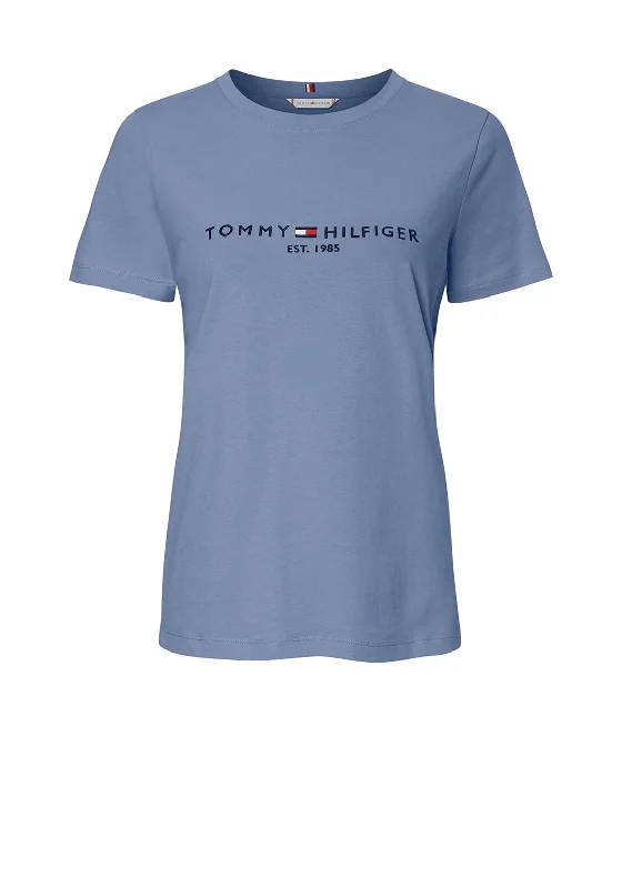 Tommy Hilfiger Womens Logo T-Shirt, Moon Blue-- Elegant Classic Vintage