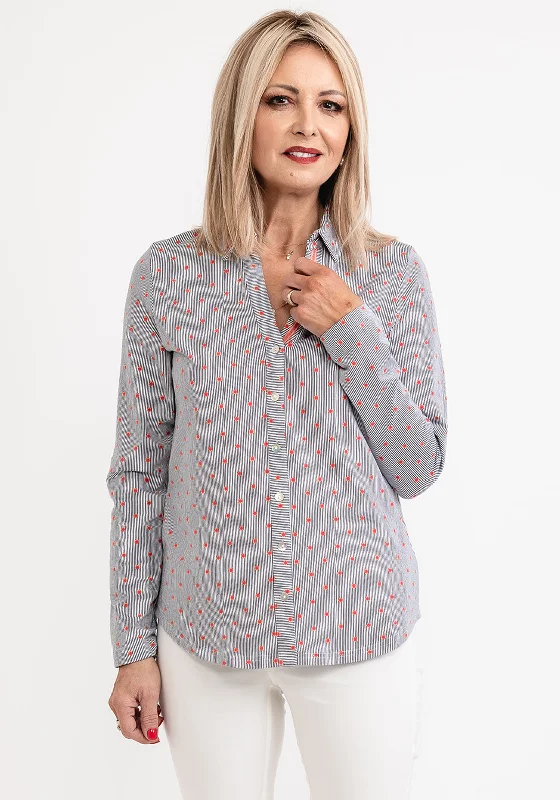 Just White Circle & Stripe Print Shirt, Multi-- Seamless Knitted Crochet
