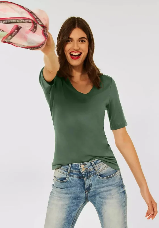Street One Scooped V Neck T-Shirt, Novel Green-- Collared T-Shirt Boat Neck A-Line