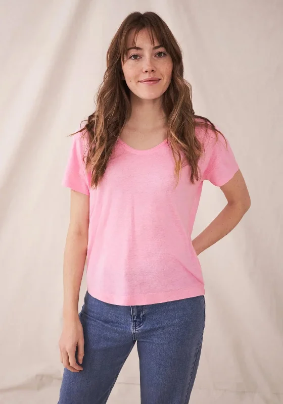 White Stuff Wide Neck Linen Blend T-Shirt, Pink-- Elasticated Padded Insulated