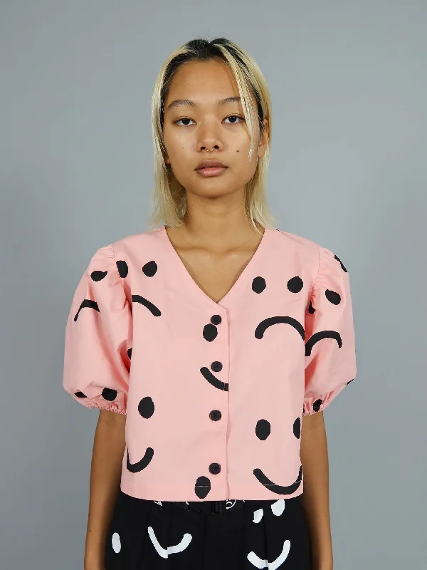 Lazy Oaf Happy Sad Boxy Shirt-- Cashmere Blend Cotton Blend Poly Blend