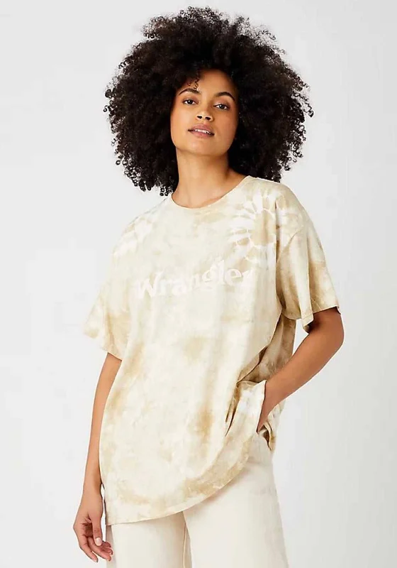 Wrangler Tie Dye Oversized T-Shirt, Papyrus-- Spandex Blend Rayon Blend Denim Blend