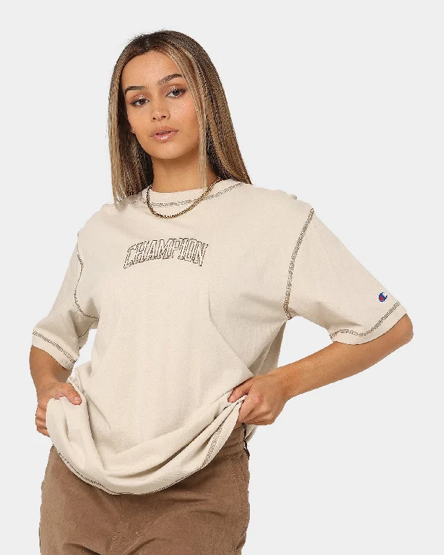 Champion Women's Hi-Tech Contrast Stitch T-Shirt Pebblestone-- Embroidered Appliqued Beaded Champion Women's Hi-Tech Contrast Stitch T-Shirt Pebblestone-- Embroidered Appliqued Beaded