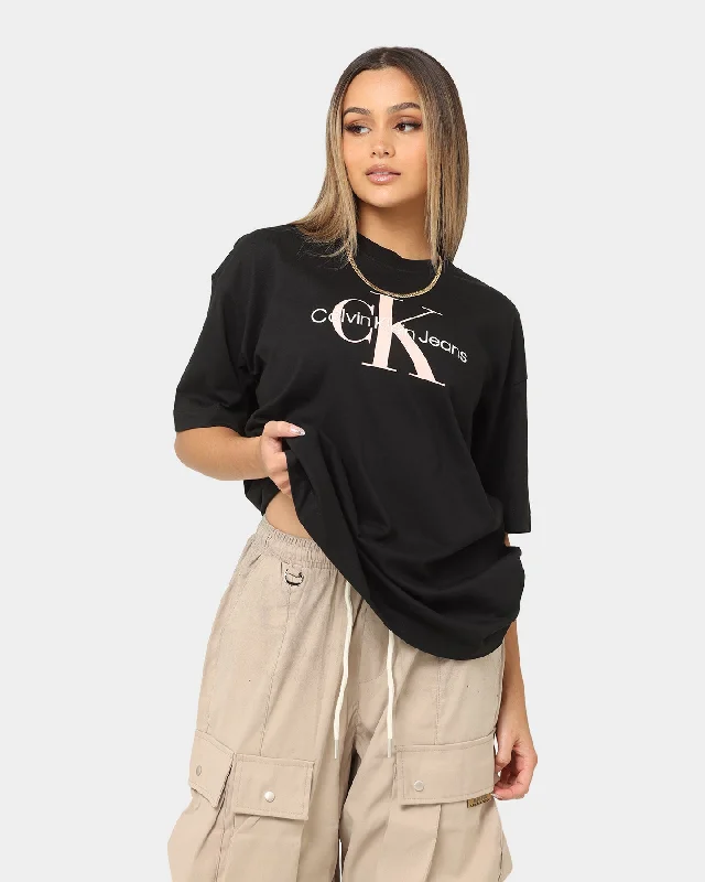 Calvin Klein Women's Iconic Monologo T-Shirt Ck Black-- Welt Pockets Slit Pockets Flap Pockets Calvin Klein Women's Iconic Monologo T-Shirt Ck Black-- Welt Pockets Slit Pockets Flap Pockets