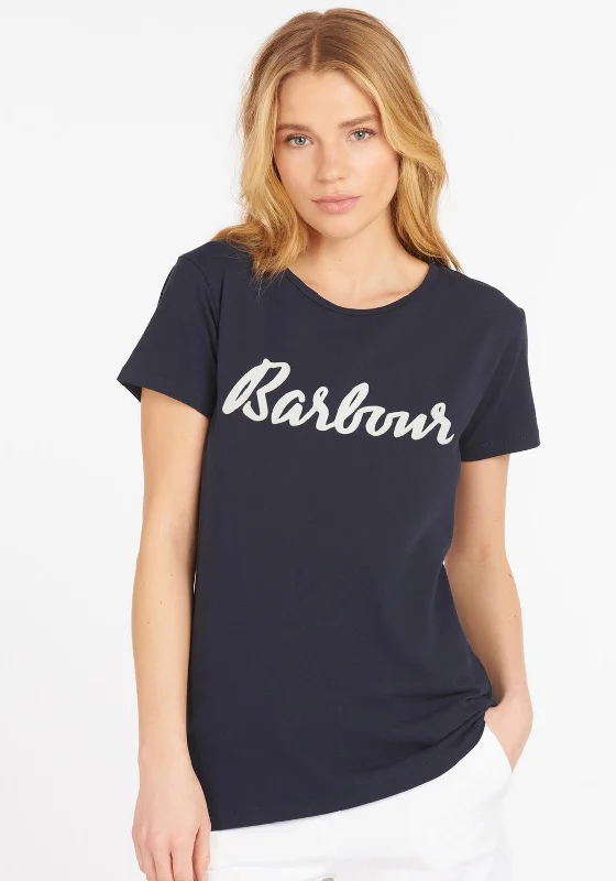 Barbour Womens Rebecca Logo T-Shirt, Navy-- Seamless Knitted Crochet